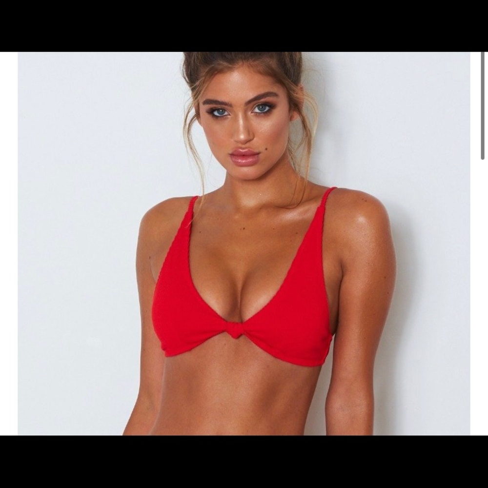 White fox boutique hacienda red rib bikini top